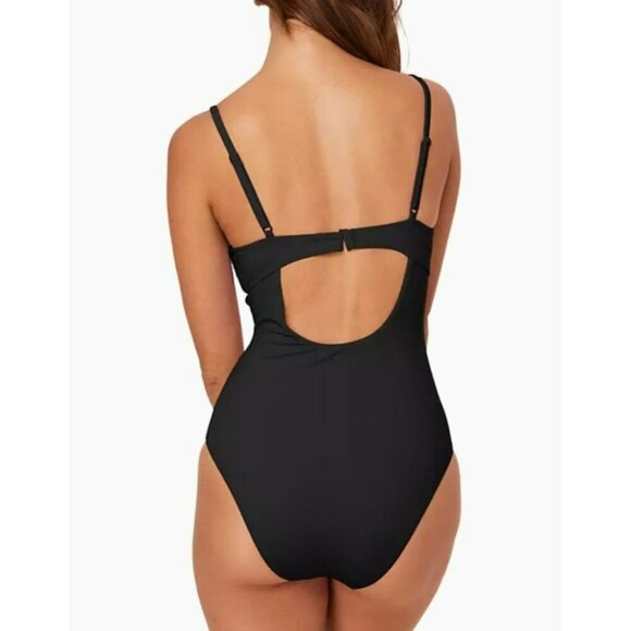 Andie The Symi Ruched Black Medium Classic One Piece Swimsuit - Picture 6 of 7